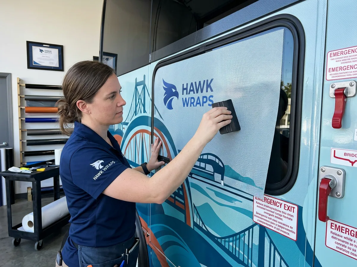 bus window film installation detail
