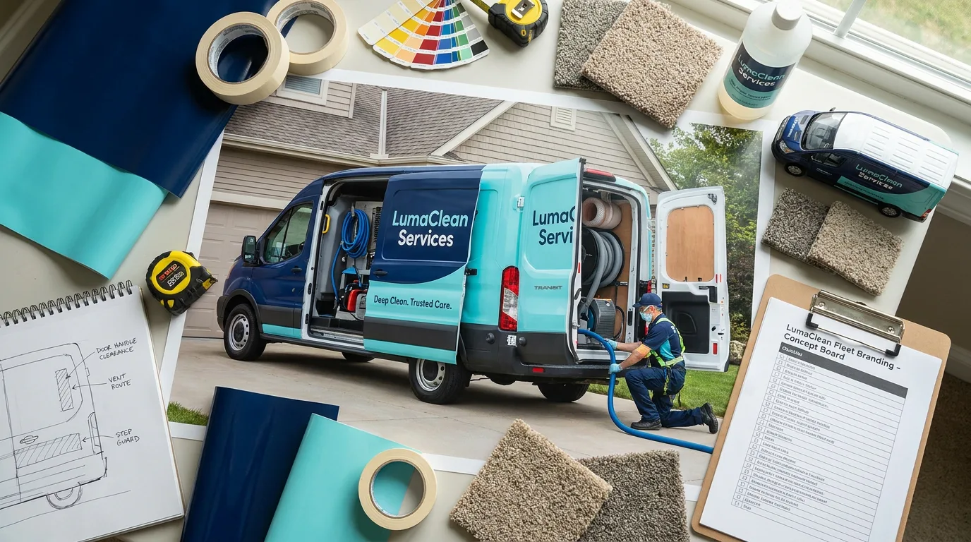 carpet and upholstery cleaning van with equipment access clear
