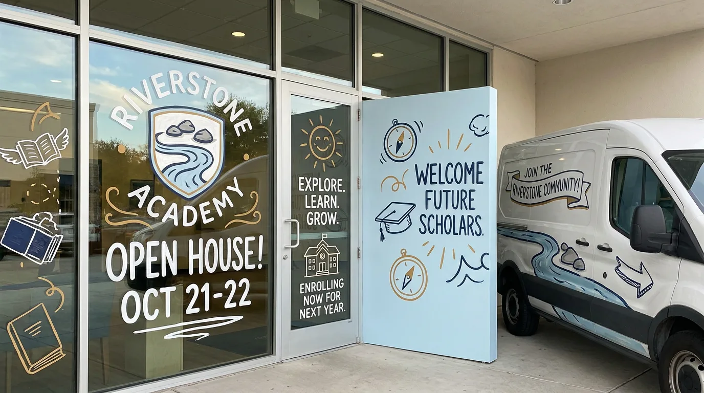 education open house enrollment and temporary campaign graphics