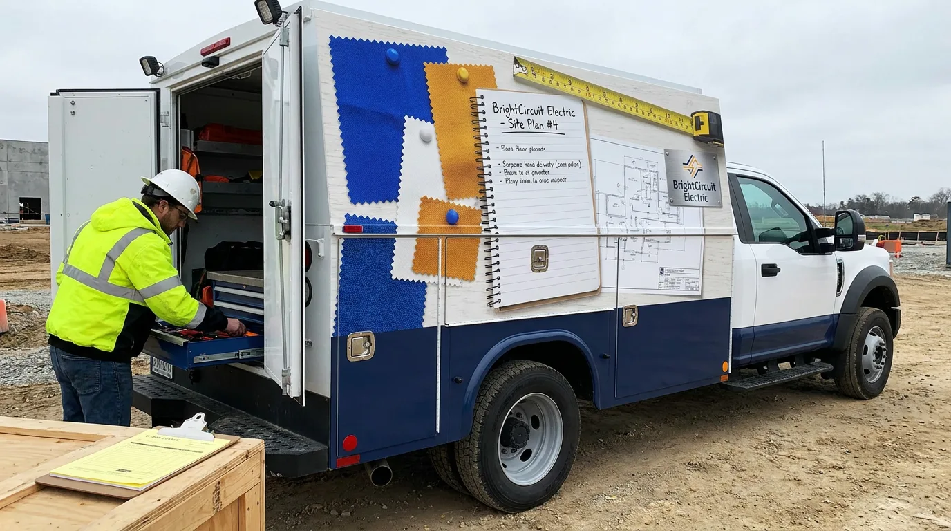 electrical utility service body truck with compartment aware graphics