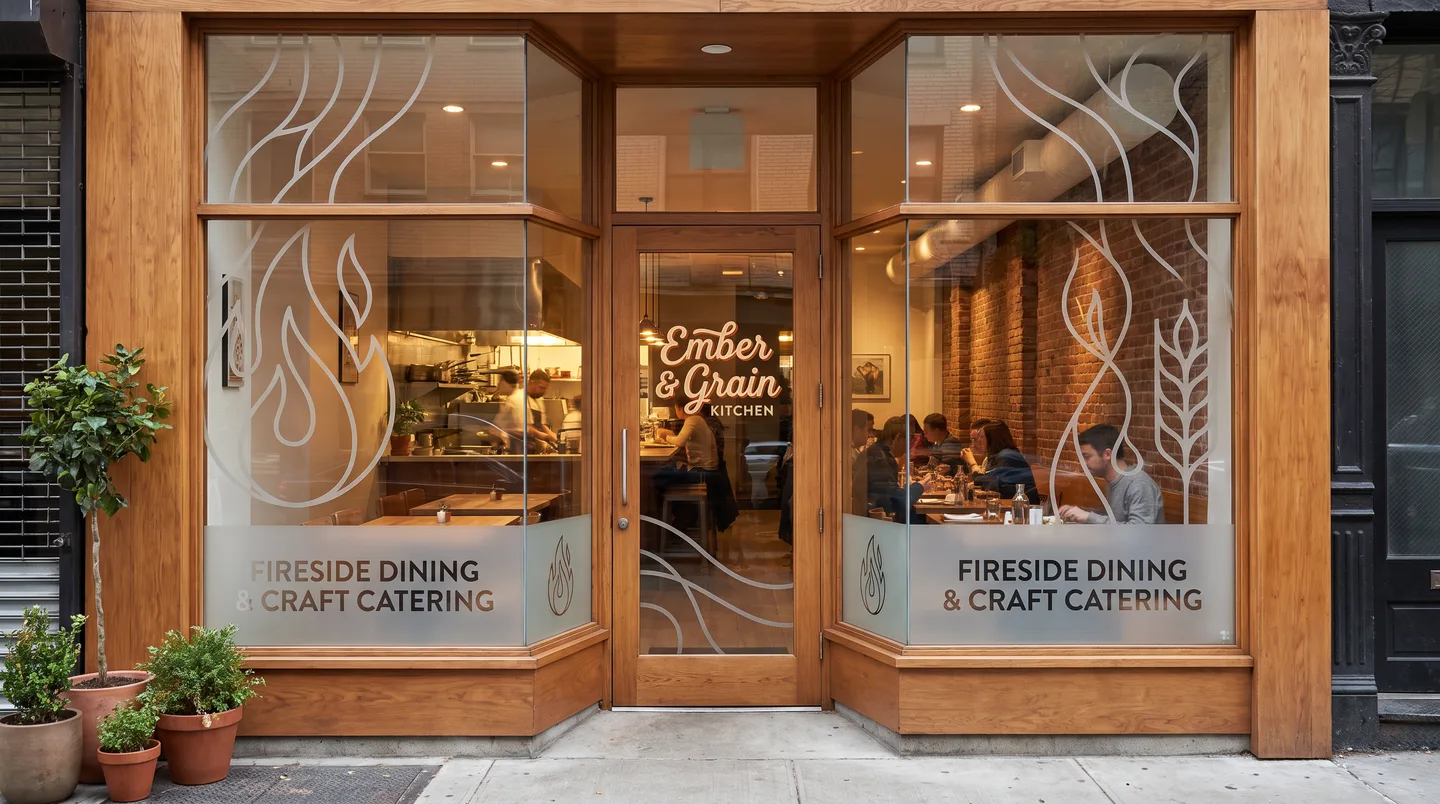 restaurant storefront window graphics with clear entrance and sightlines