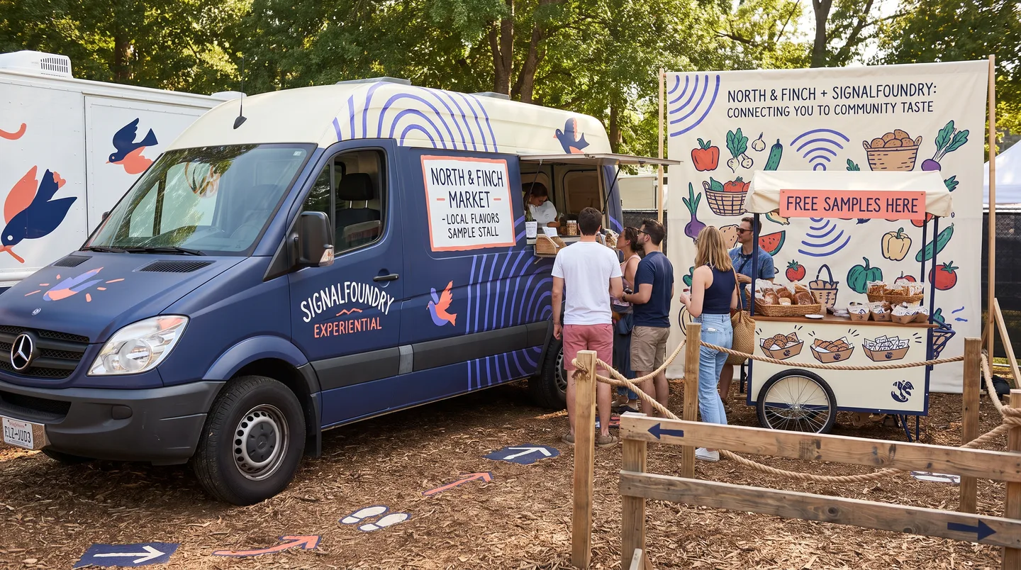 temporary food sampling vehicle and event activation graphics