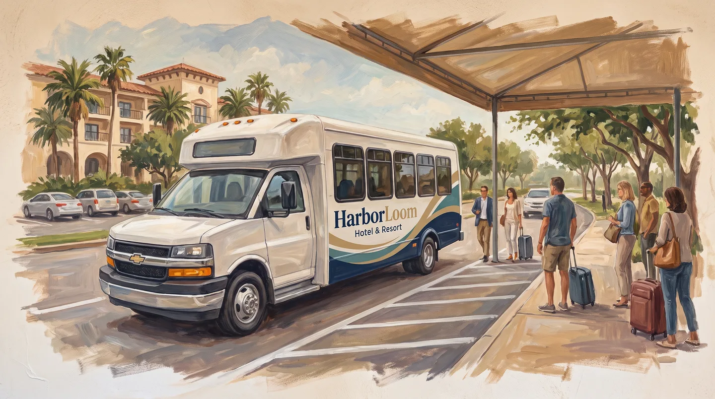 hotel airport shuttle with clear guest pickup identity