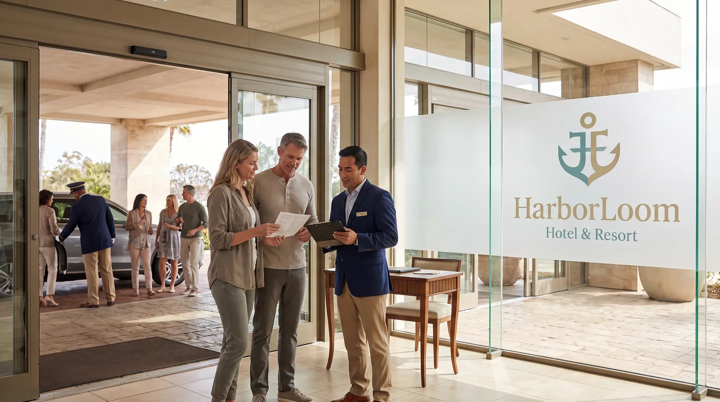 hotel entrance window graphics and selective privacy at arrival