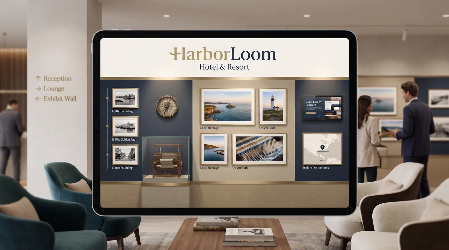 hotel lobby property story and wayfinding wall graphics