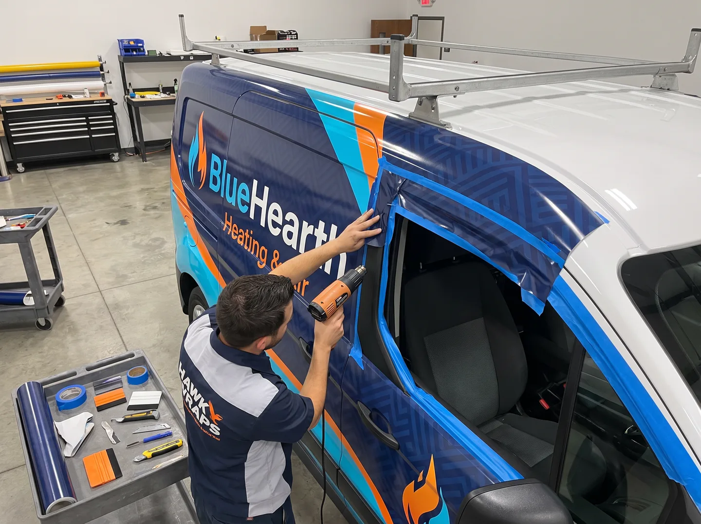 HVAC service van wrap installation concept