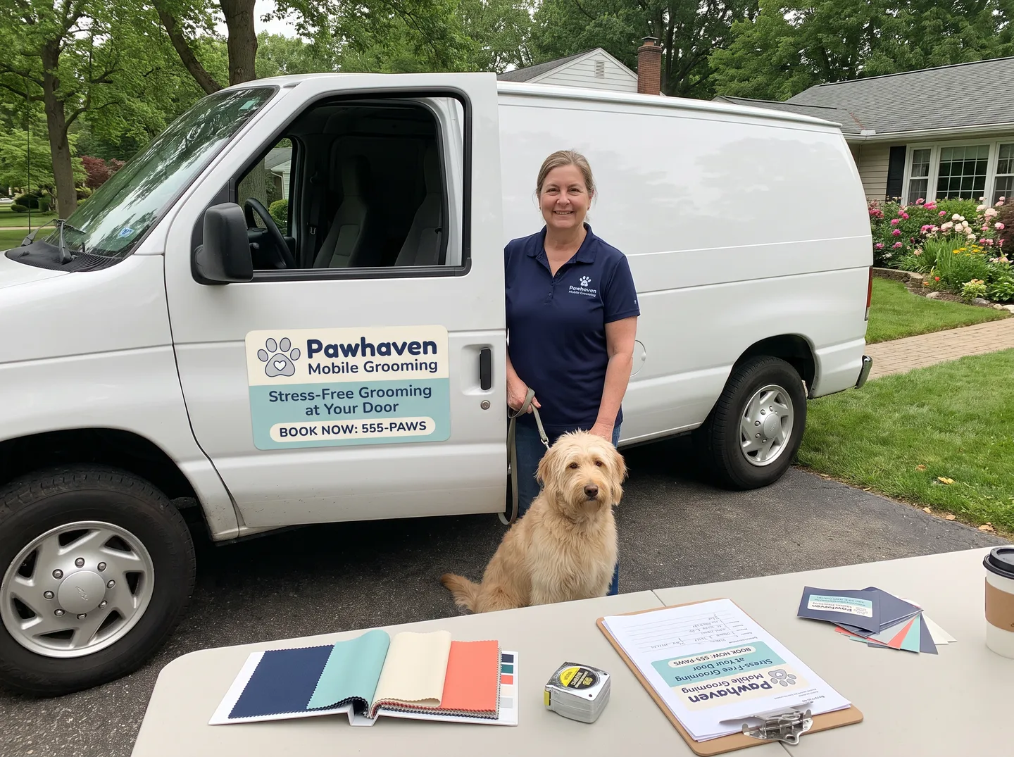 mobile pet care magnetic sign concept on a compatible steel vehicle door