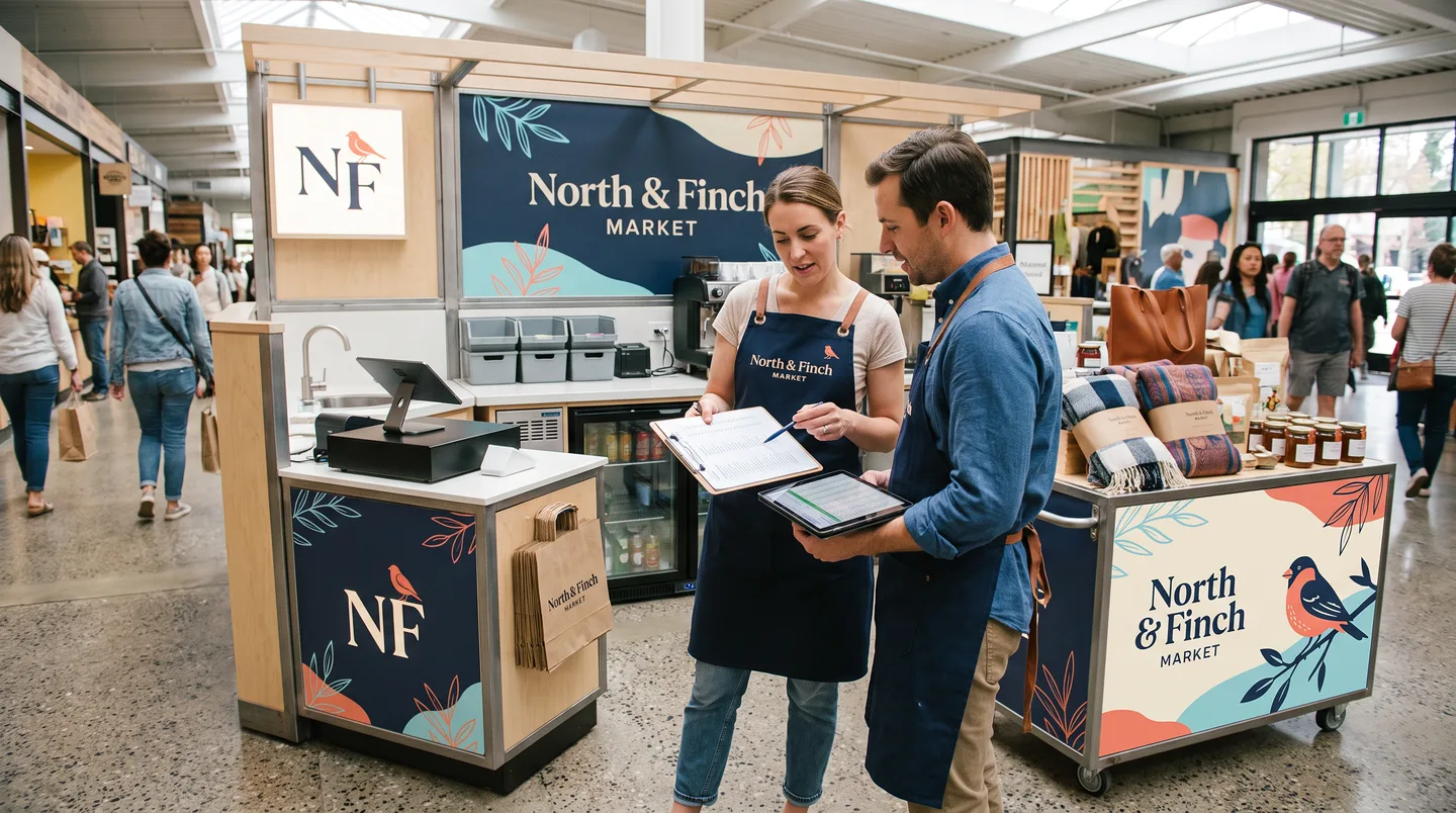 branded retail kiosk and market cart graphics