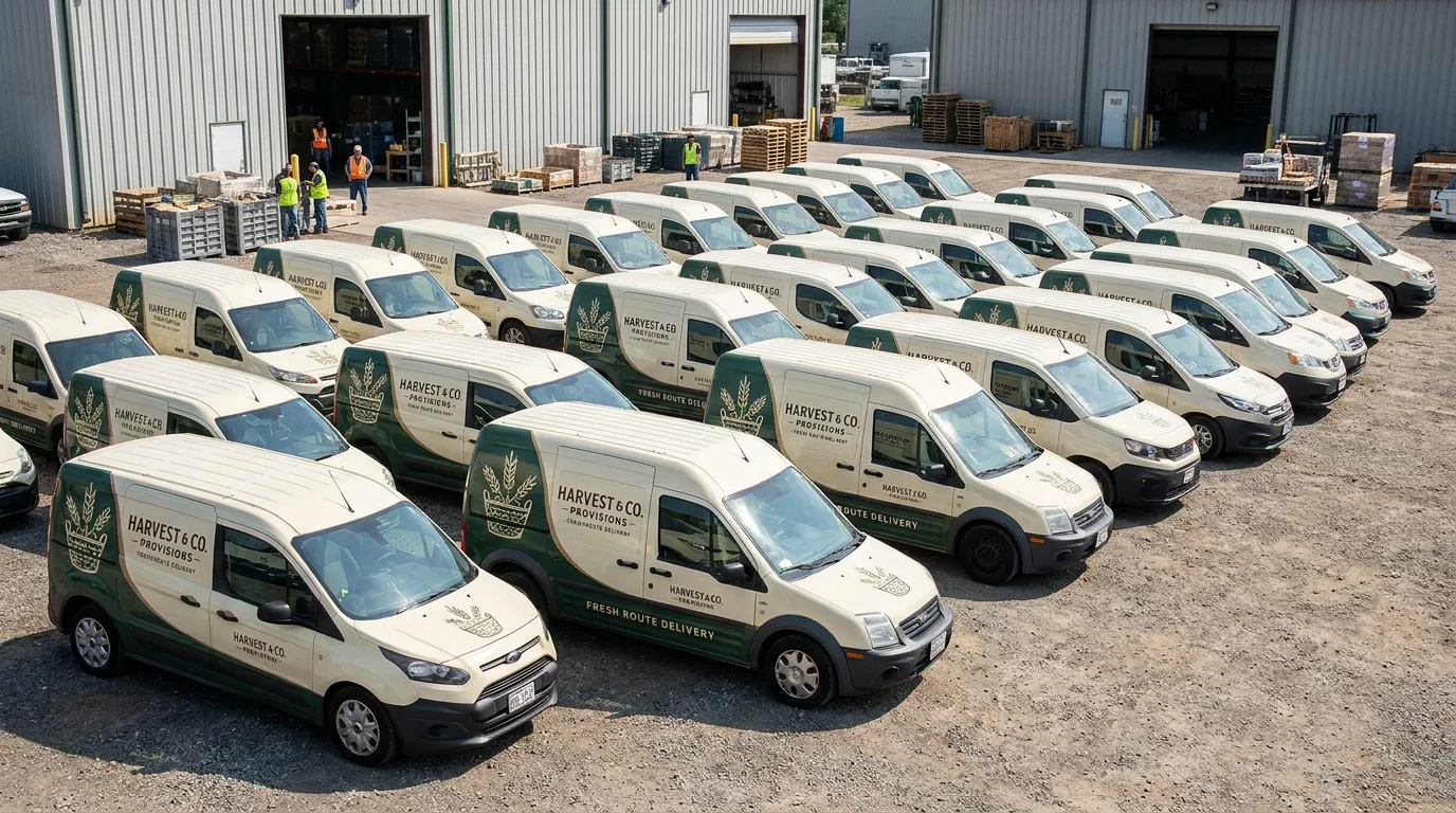 28-van DSP fleet lineup at Linden facility