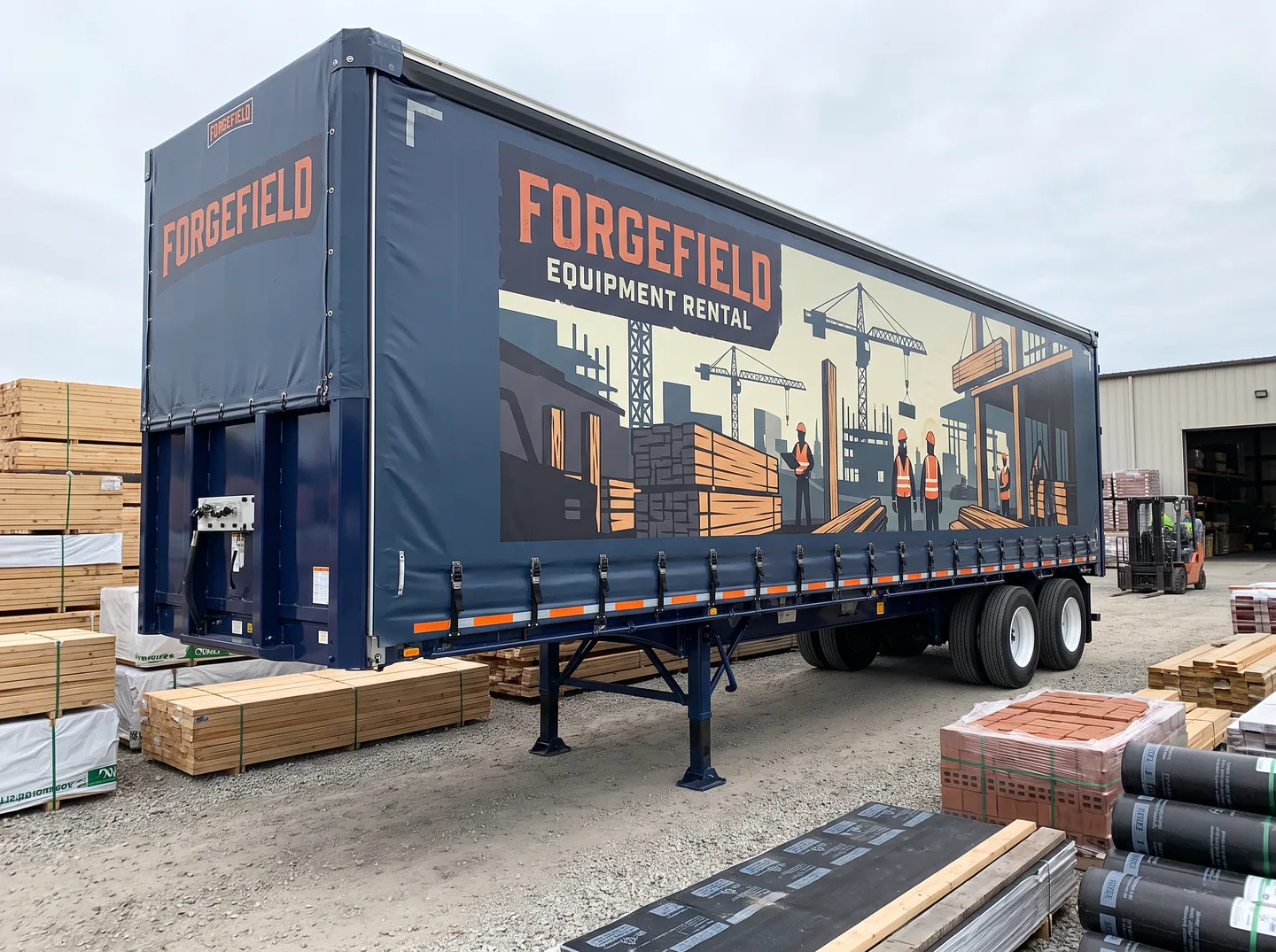 building supply curtain-side trailer graphics concept