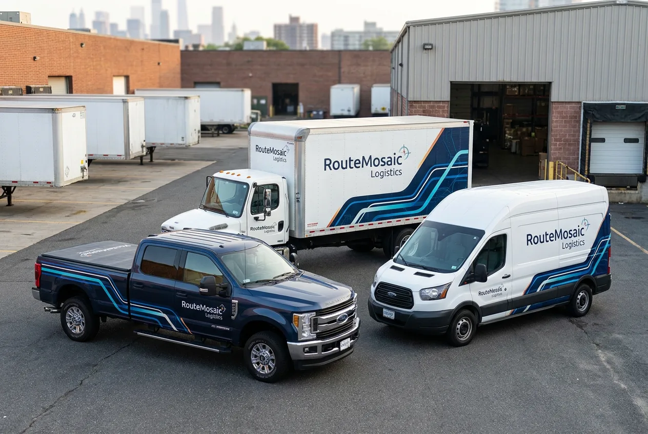 fleet wrap — coordinated fleet of trucks