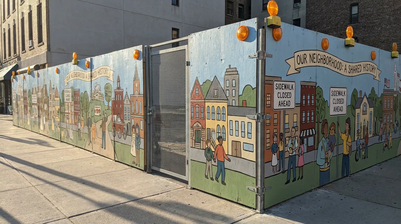 approved construction barrier mural concept at urban development site