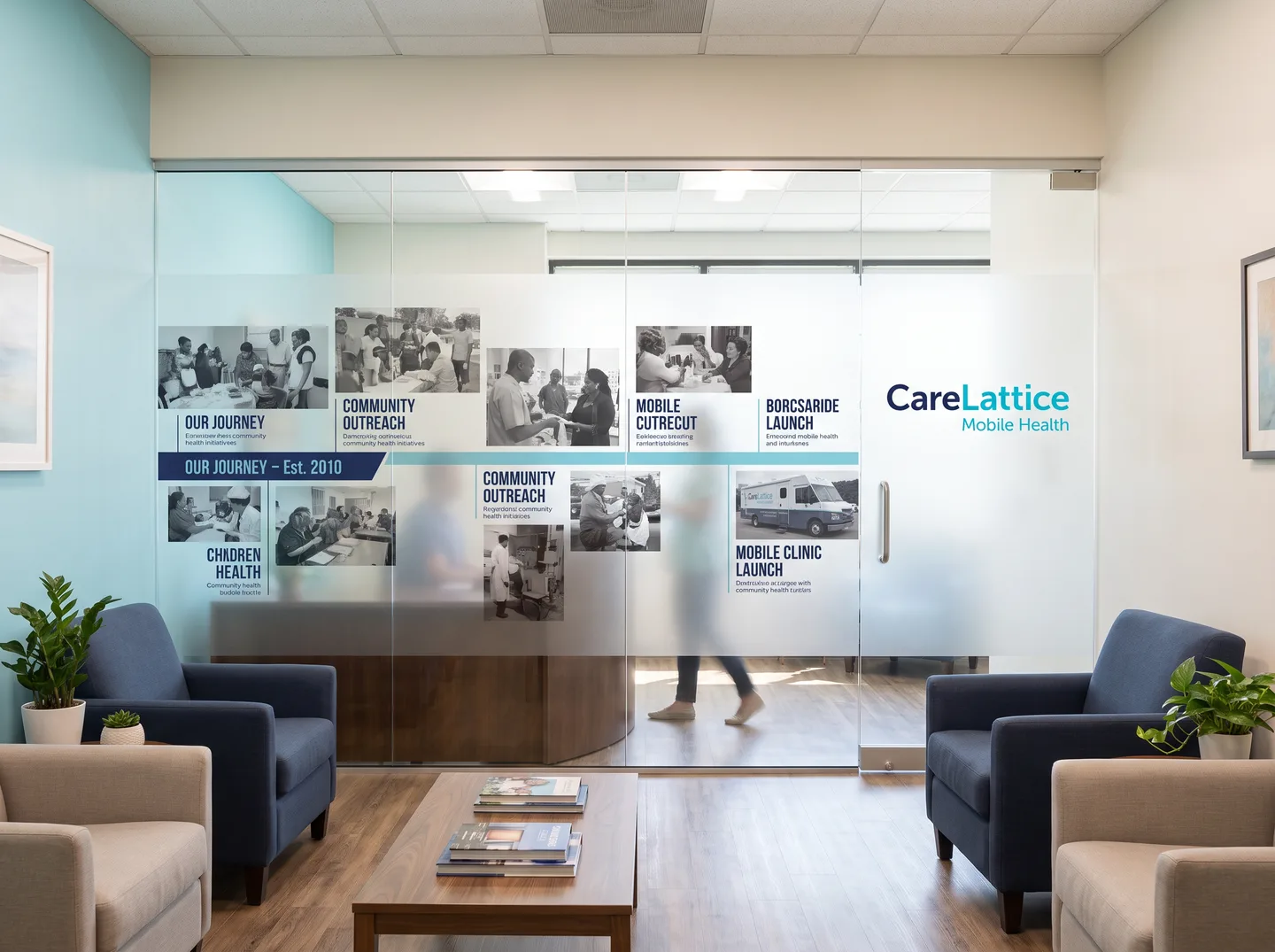 healthcare reception glass with patterned privacy film concept